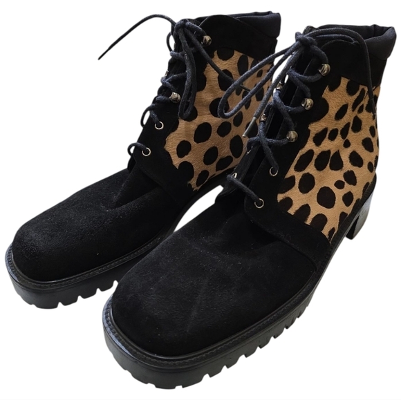 Stuart Weitzman Black and Leopard Ankle Boots - Picture 4 of 12